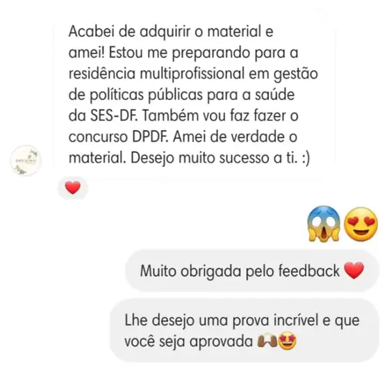 Mensagem de uma cliente sobre o material