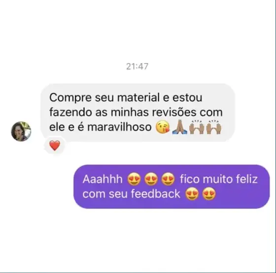 Mensagem de uma cliente sobre o material