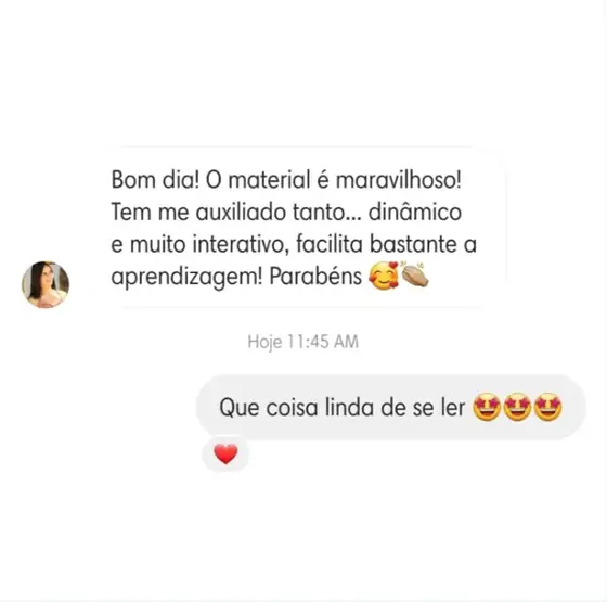 Mensagem de uma cliente sobre o material