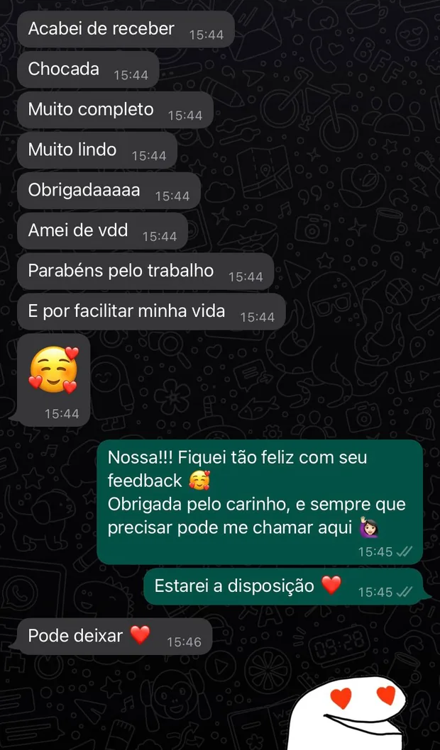 Mensagem de uma cliente sobre o material