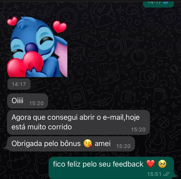 Mensagem de uma cliente sobre o material