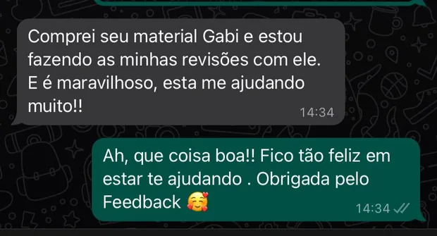Mensagem de uma cliente sobre o material